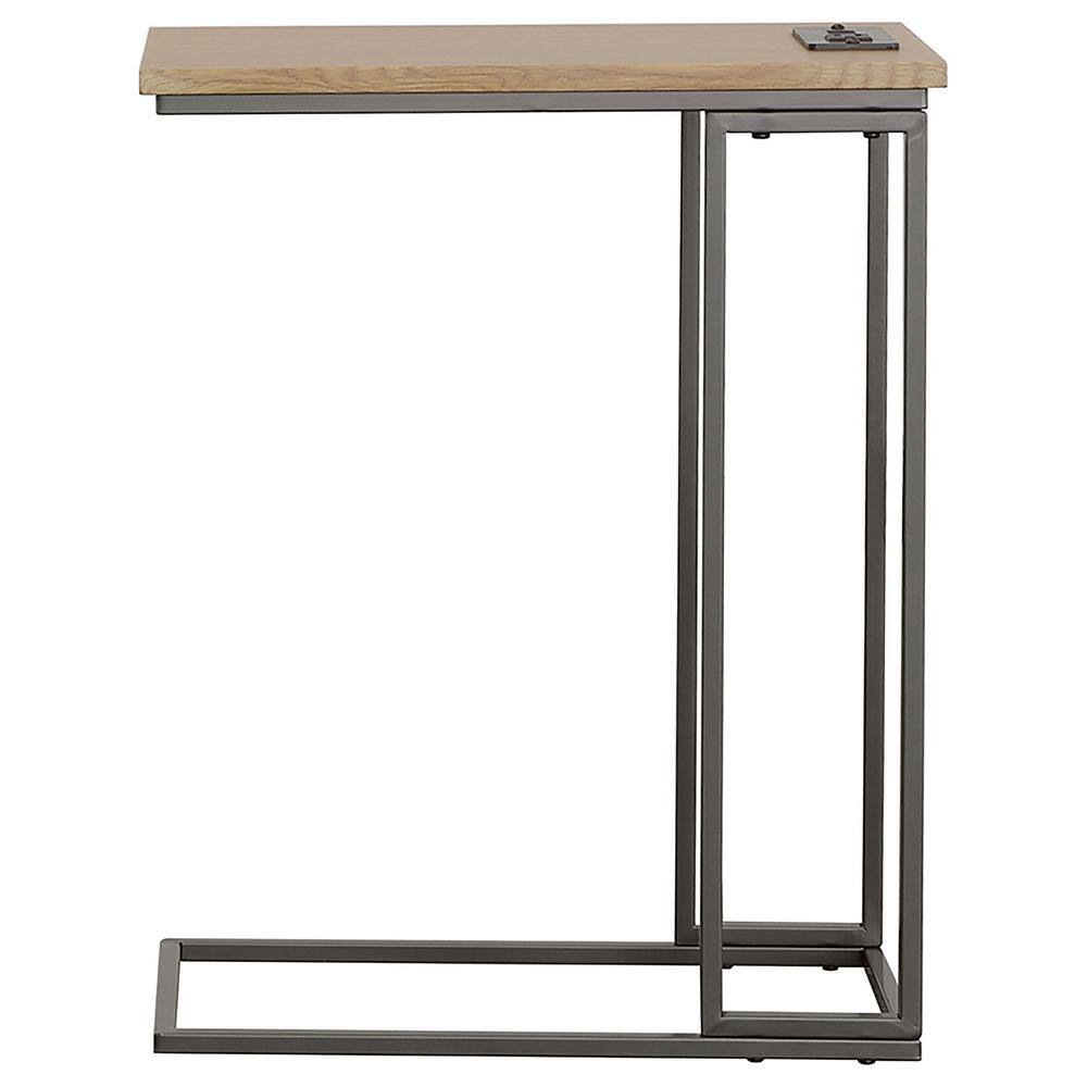 Gunmetal Grey and Natural Wood Industrial Snack Table with Power Ports