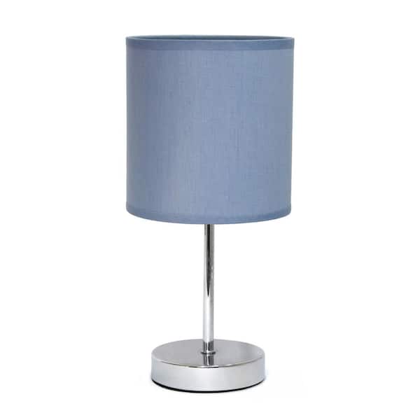 Simple Designs 11.89 in. Chrome Mini Basic Table Lamp with Purple Fabric Shade
