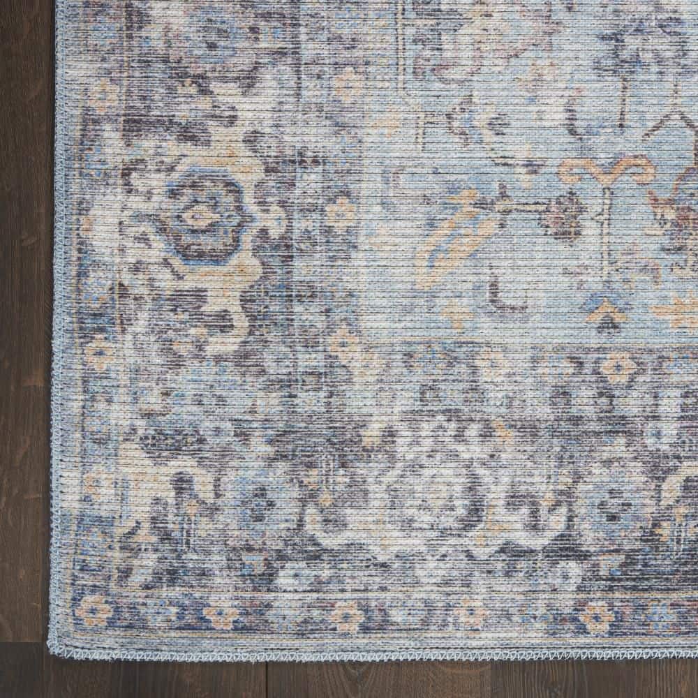 Light Grey/Blue Floral Cotton Chenille Reversible Area Rug 2'2" x 8'