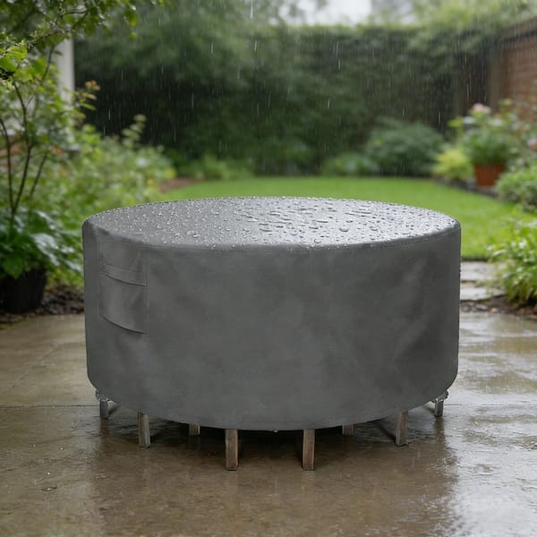 Round Ourtyard Furniture Cover, Waterproof Outdoor Table And Chair Cover, UV Protection, 84 x 28 in. Gray