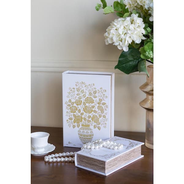 2-Piece White 10.5 in. and 8.3 in. Composite Decorative Book Boxes