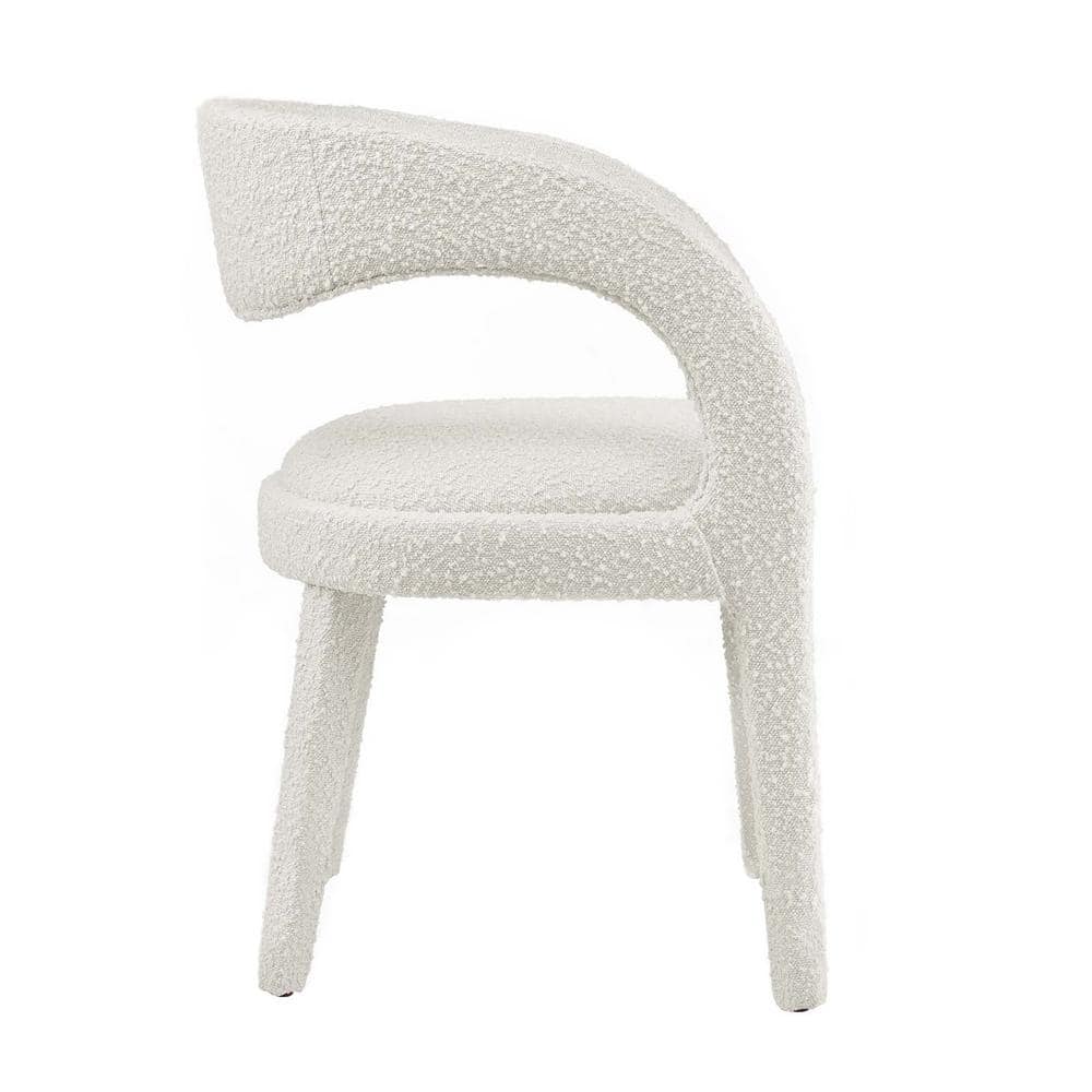 Ivory Boucle Upholstered Low Back Dining Chair Set