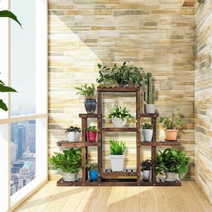 38 in. Indoor/Outdoor Carbon Baking Wood Plant Stand (6-tiered)