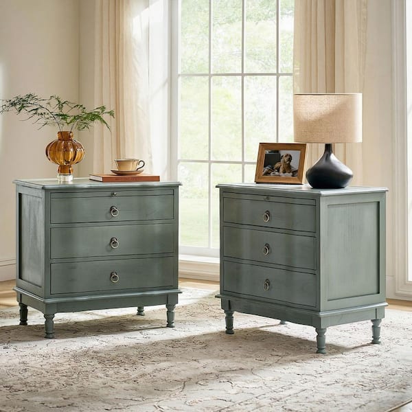 Di Blue Traditional 3-Drawer 26 in. W Nightstand Set of 2