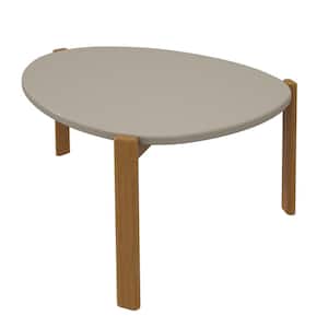 Gales 32.44 in. Greige Mid-Century Modern Round MDF Coffee Table with Solid Wood Legs