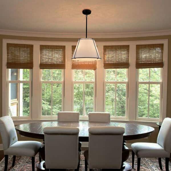 Cone Pendant Light Fixture with Metal Lantern Fabric Drum Shade 16" Black Chandeliers