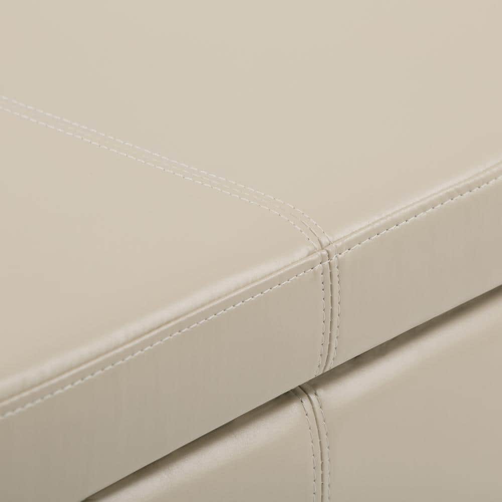 Satin Cream Vegan Faux Leather 48" Rectangular Storage Ottoman