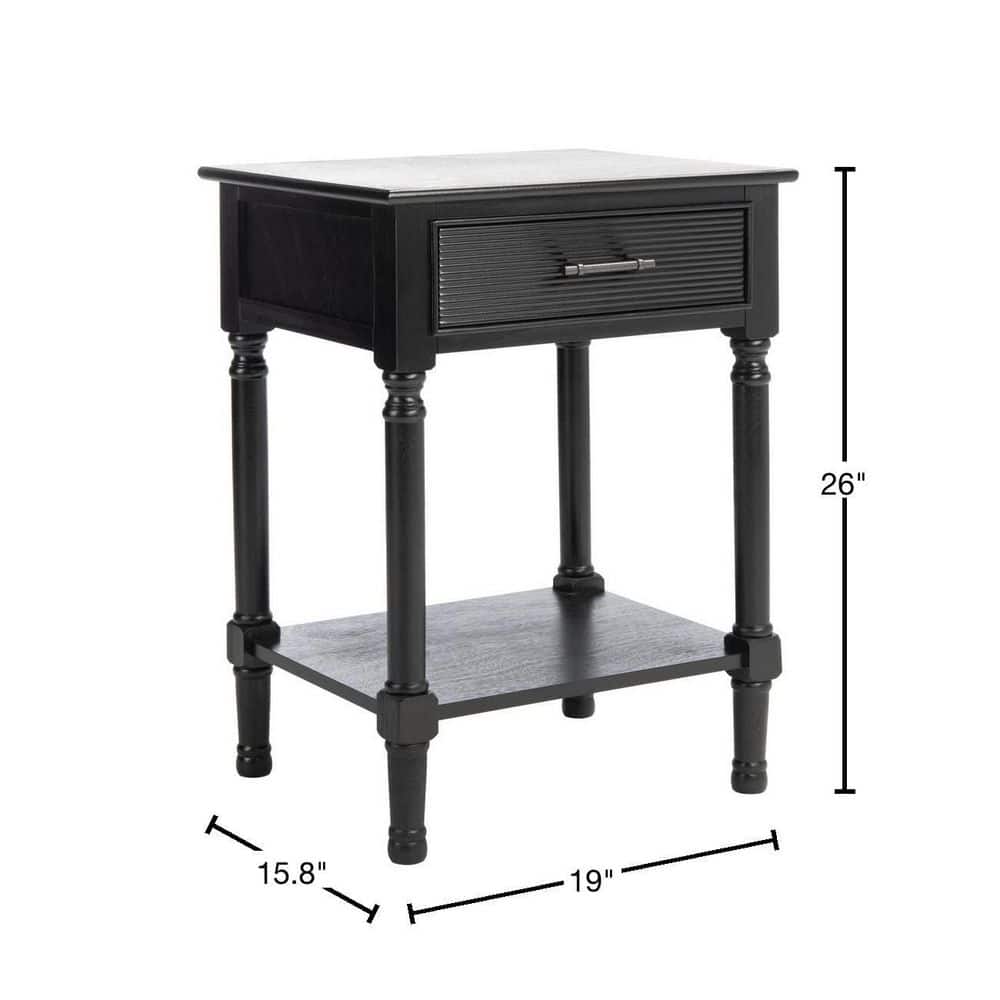 Black Wood Rectangular Accent Table with Storage Drawer