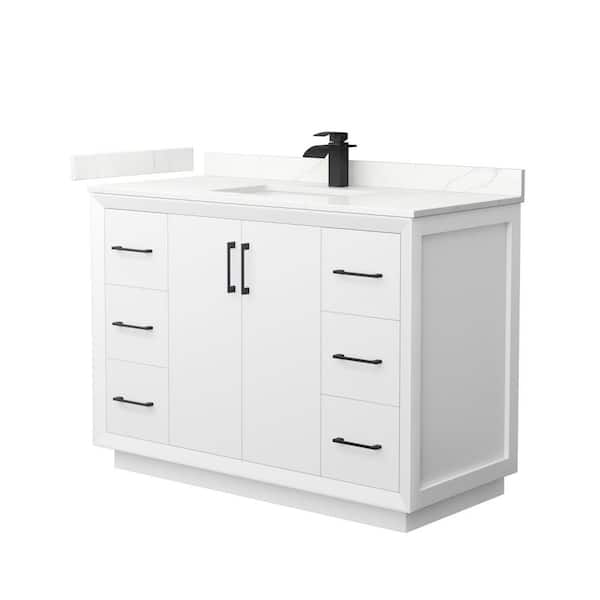 Wyndham Collection Strada 48 in. W x 22 in. D x 35 in. H Single Bath Vanity in White with Giotto Quartz Top