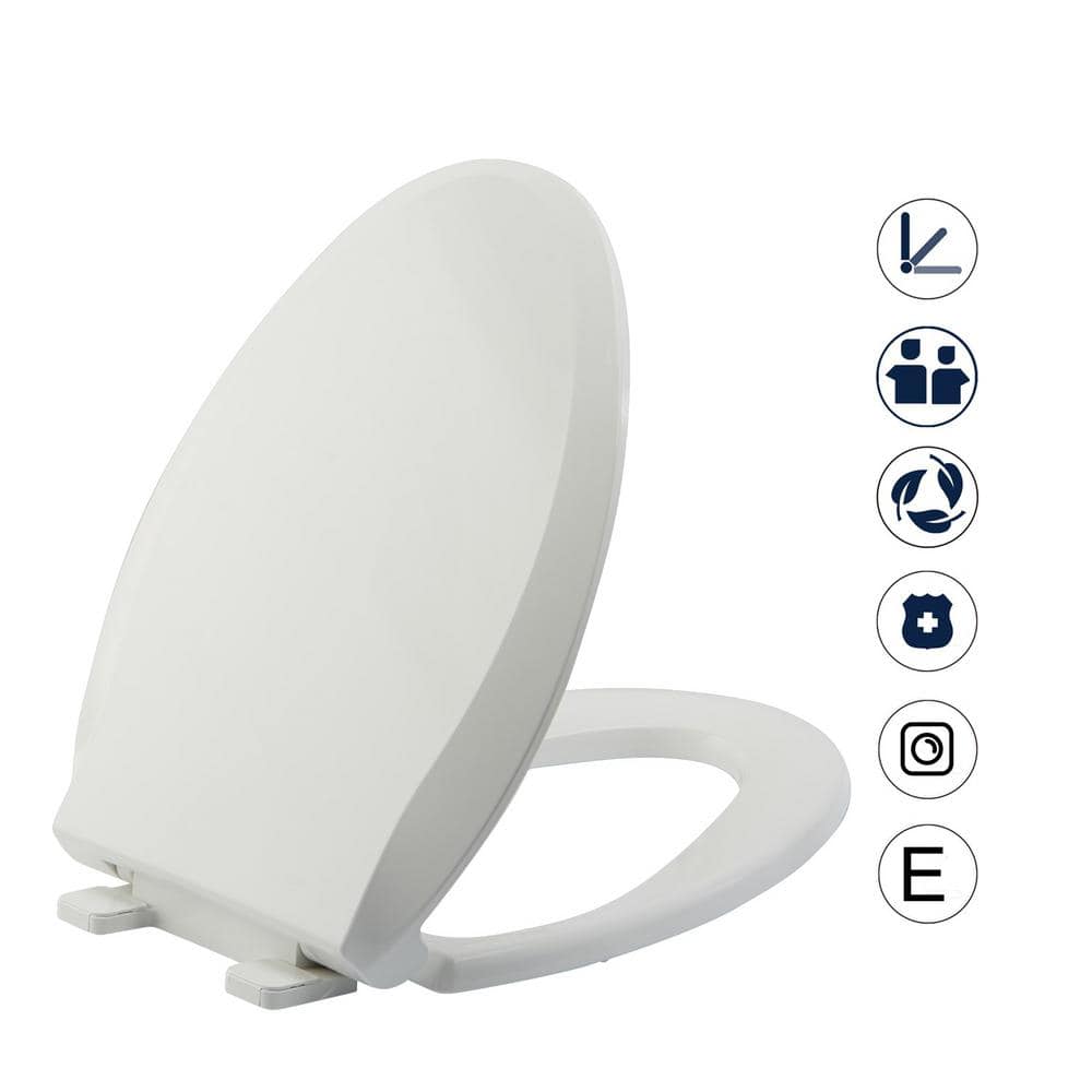 ELLO&ALLO Slow Close Elongated Closed Front Toilet Seat in White