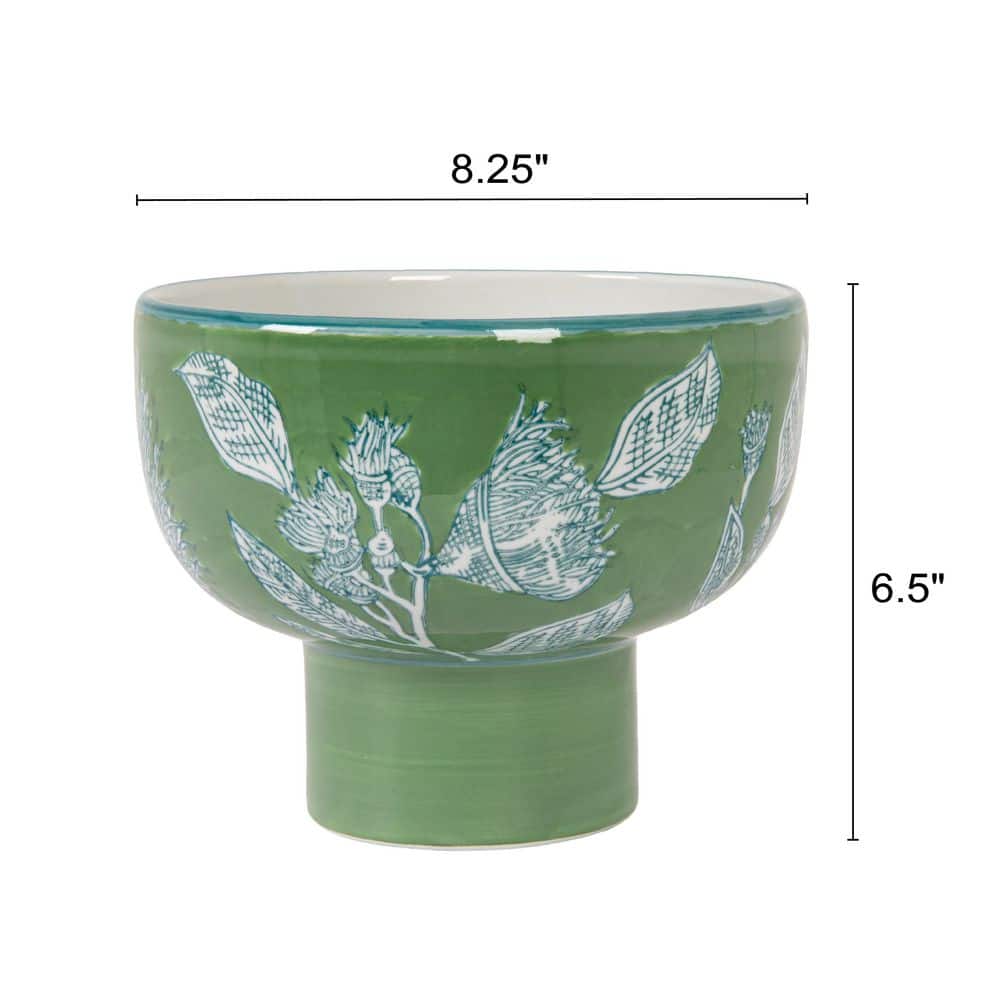 82 fl. oz. Lilia Green Stoneware Pedestal Bowl