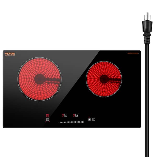 VEVOR Electric Cooktop 24 in. Rediant 2 Burners Built-in Electric Stove Top 1800W Ceramic Top Radiant Cooktop with Glass Panel