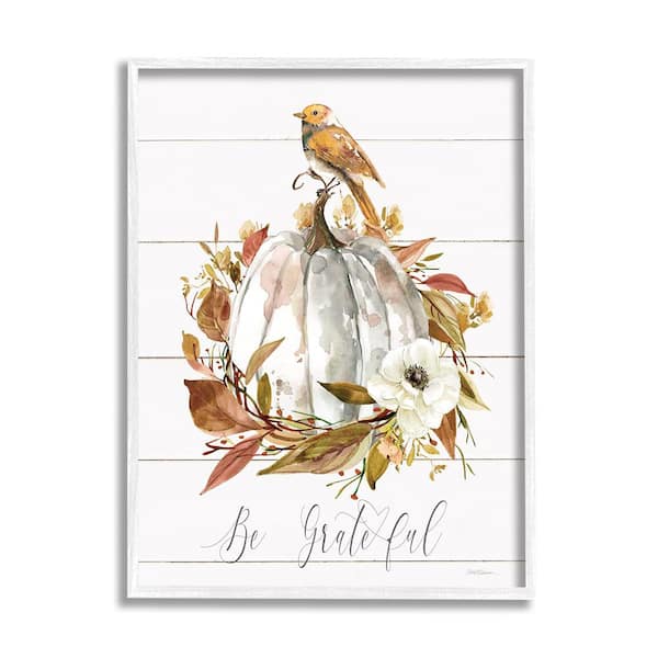 Stupell Industries Be Grateful Fall Pumpkin by Carol Robinson 1-Piece Framed Graphic Print Nature Poster Art Print 14 in. x 11 in.