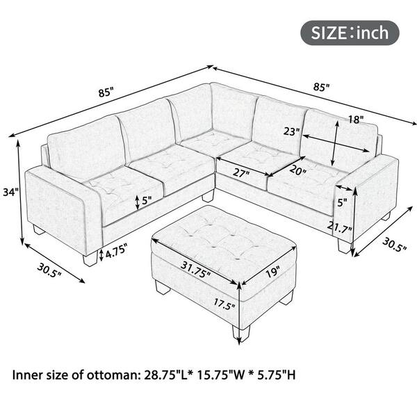 Utopia Ivory/Light Gray & Gold Stainless Steel 2pc Sectional Sofa