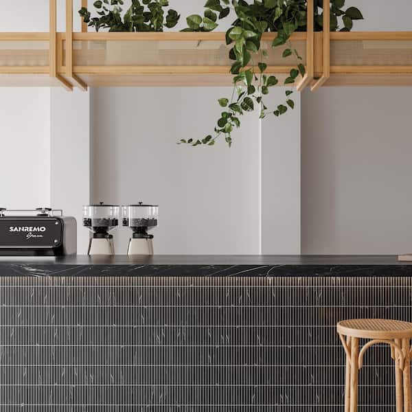 Monet 4 in. x 0.4 in. Honed Nero Marquina Marble Mosaic Subway Tile (4.9 sq. ft./Case)