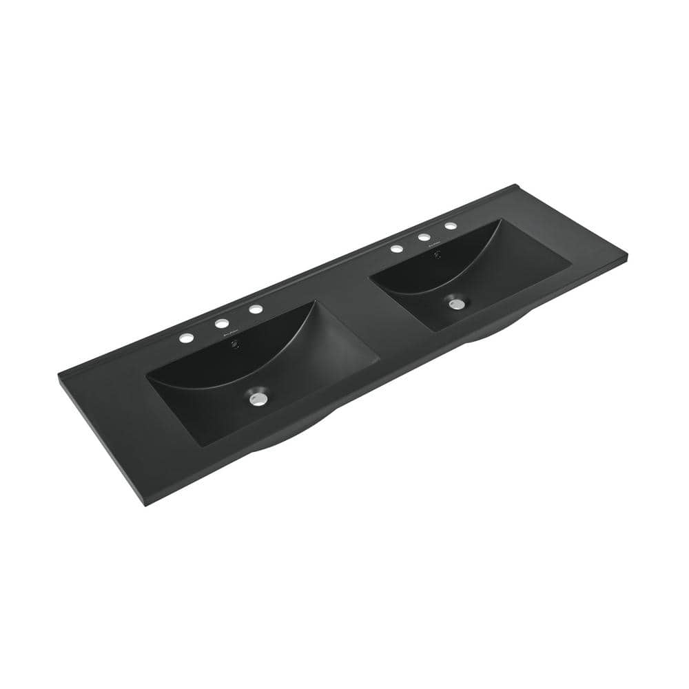 Swiss Madison 60 in. W x 5.5 in. D Ceramic Vanity Top in Matte Black with 3 Holes