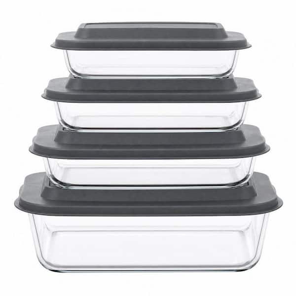 4-Piece Deep Glass Baking Dish Set with Gray Plastic lids, Rectangular Glass Bakeware Set for Lasagna, Cooking