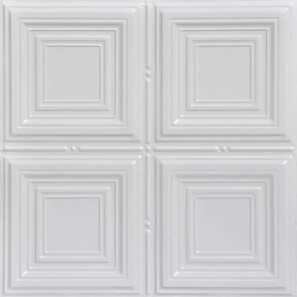 FROM PLAIN TO BEAUTIFUL IN HOURS Cubism White 2 ft. x 2 ft. Decorative Tin Style Lay-in Ceiling Tile (48 sq. ft./case)