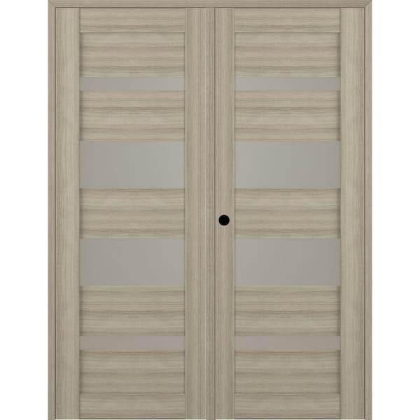 Mirella 64" x 84" Right Hand Active 5-Lite Frosted Glass Shambor Finished Wood Composite Double Prehung French Door