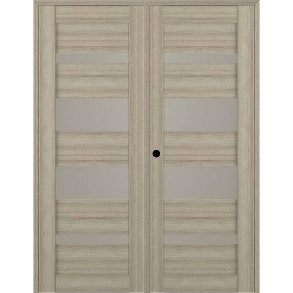 Mirella 72" x 96" Right Hand Active 5-Lite Frosted Glass Shambor Finished Wood Composite Double Prehung French Door