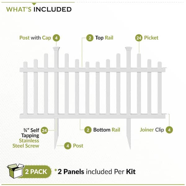 Zippity Outdoor Products Madison No-Dig Vinyl Garden Picket Fence Panel Kit (2-Pack) 2.5 ft x 4.7 ft