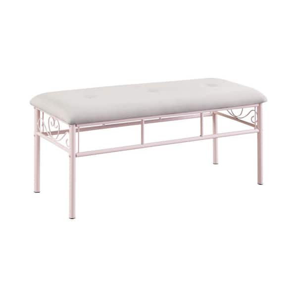 Benjara 39.25 in. Pink and Gray Backless Bedroom Bench with Padded Seating and Scrolled Accents