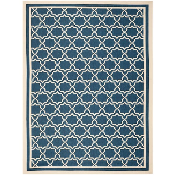 Courtyard Navy/Beige 8 ft. x 11 ft. Geometric Indoor/Outdoor Patio Area Rug