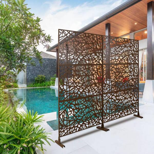 Sudzendf Brown Outdoor Indoor Metal Privacy Screen Freestanding Decorative Screen for Deck Balcony Patio for Outside Lawn Garden