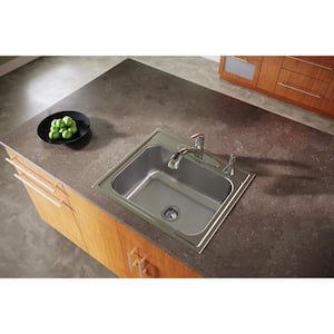 Dayton 25in. Drop-in 1 Bowl 20 Gauge Premium Highlighted Satin Stainless Steel Sink Only and No Accessories