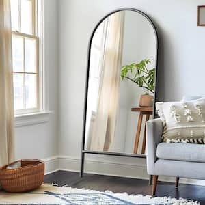 31 in. W x 71 in. H Ladder-Style Arched Solid Wood Framed Mirror in Black
