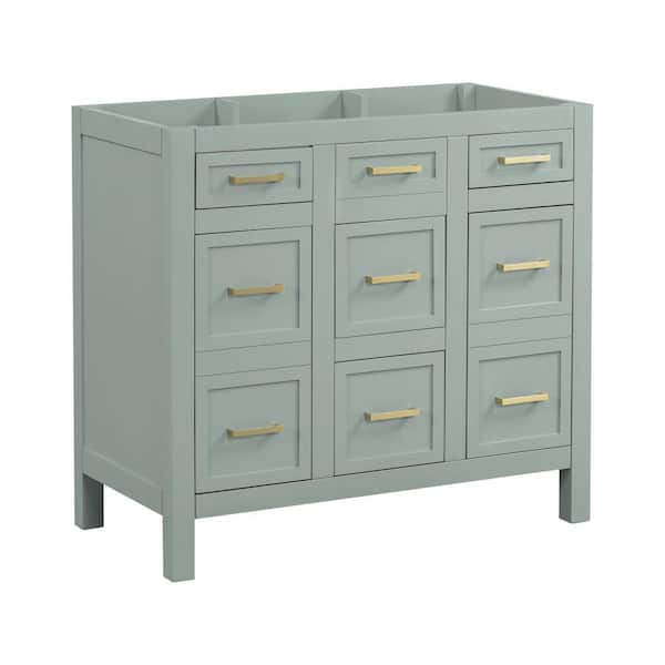 35.4 in. W Bath Vanity Cabinet without Top in Green with 4-Drawers, 2-Doors and Adjustable Shelf