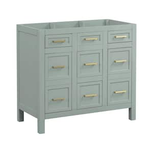 35.4 in. W Bath Vanity Cabinet without Top in Green with Adjustable Shelf, 2-Doors, 4 Drawers