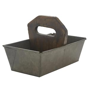 8.75 in. H x 5 in. W x 5 in. D Vintage Metal Utility Caddy With Wood Handle