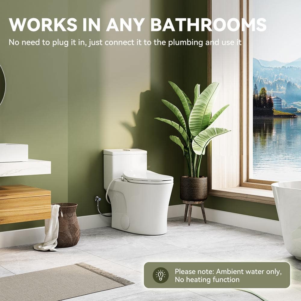 White Porcelain Elongated Dual Flush ADA Toilet with Bidet Seat