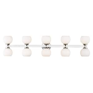 Artemis 6.5 in. 10 Light Chrome Vanity Light with Matte Opal Glass Shade with No Bulbs Included