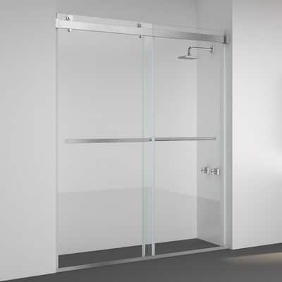 Spezia 60 in. W x 76 in. H Sliding Frameless Shower Door/Enclosure in Brushed Nickel with Clear Tempered Glass