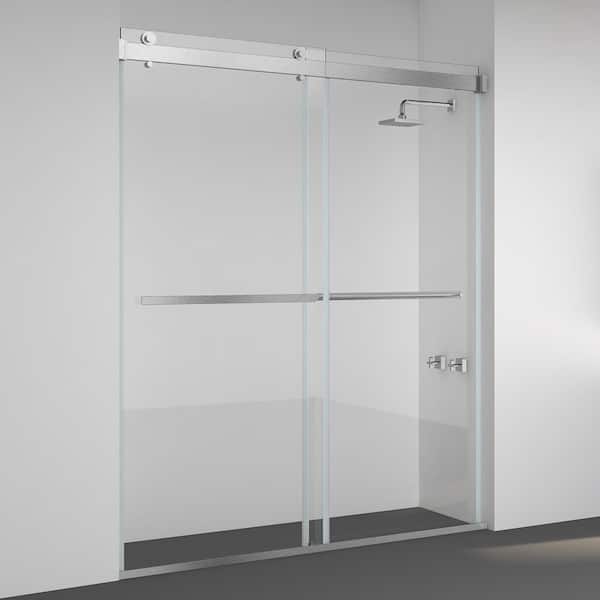 ROSWELL Spezia 60 in. W x 76 in. H Sliding Frameless Shower Door/Enclosure in Brushed Nickel with Clear Tempered Glass