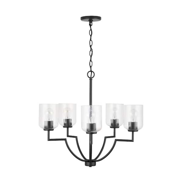 Carter 26 in. W x 24 in. H 5-Light Clear Seeded Glass Chandelier in Matte Black