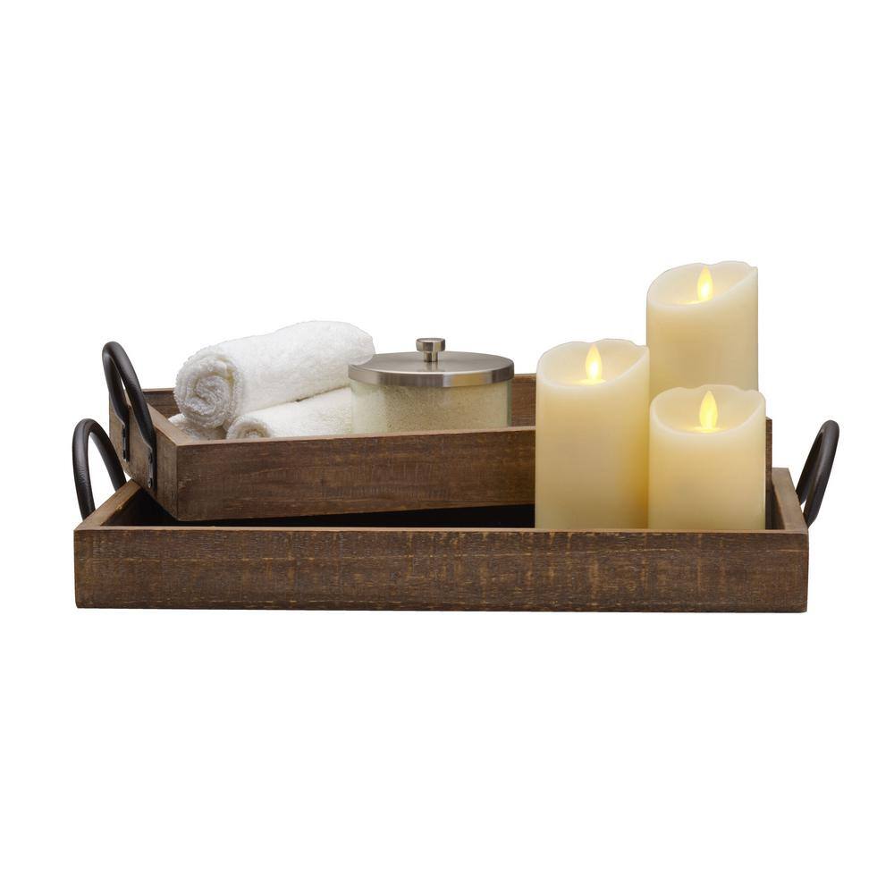 Multicolor Distressed Wood Decorative Trays with Metal Handles
