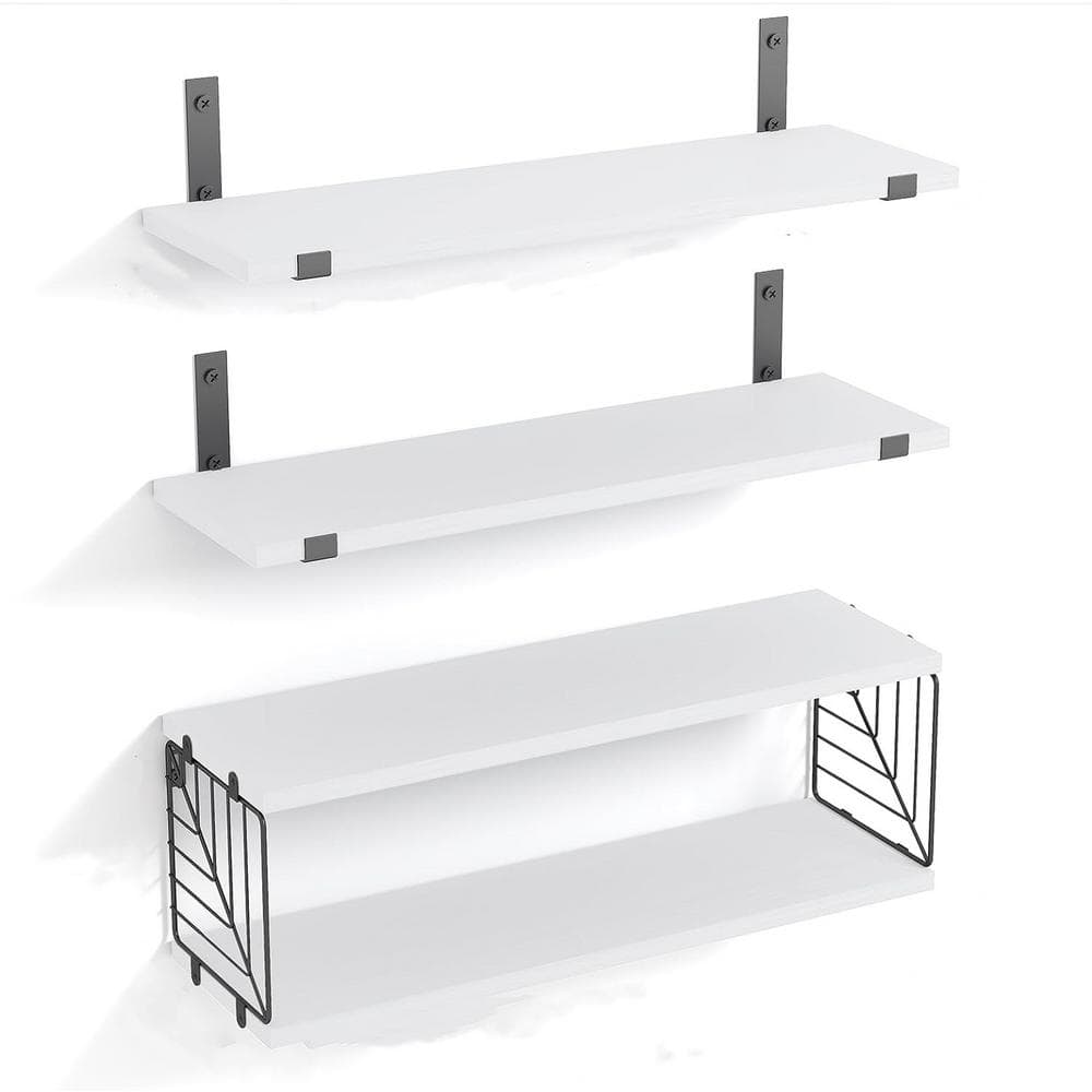 15.8 in. W x 5.9 in. D White Decorative Wall Shelf, 3 Plus 1 Tier Bathroom 