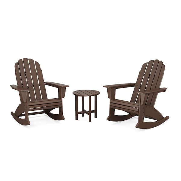 POLYWOOD Vineyard Curveback Adirondack Rocking Chair Mahogany 3-Piece HDPE Plastic Patio Conversation Set