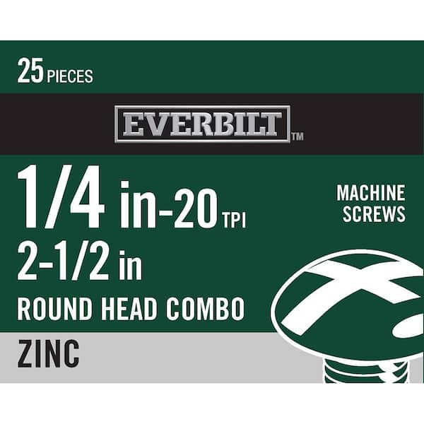 Everbilt 1/4 in.-20 x 2-1/2 in. Combo Round Head Zinc Plated Machine Screw (25-Pack)