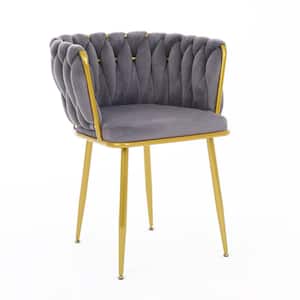 Grey Velvet Elegant Comfy Side Chair with Gold Metal Legs