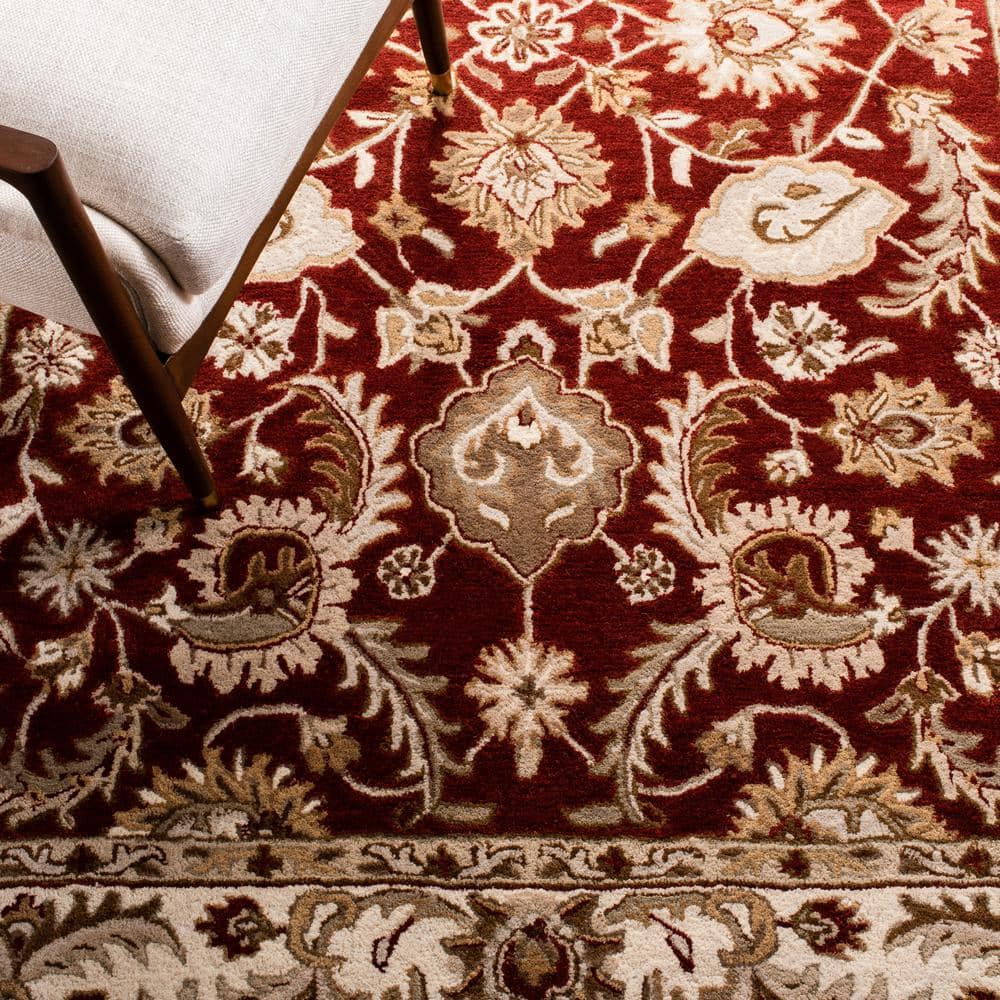 Ivory and Red Hand-Tufted Wool Area Rug, 8' x 10'