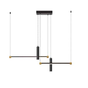 Yolo 36 in. 4-Light Modern Black Gold Cylinder Linear Pendant Light with Integrated LED Light and Ajustable Hanging