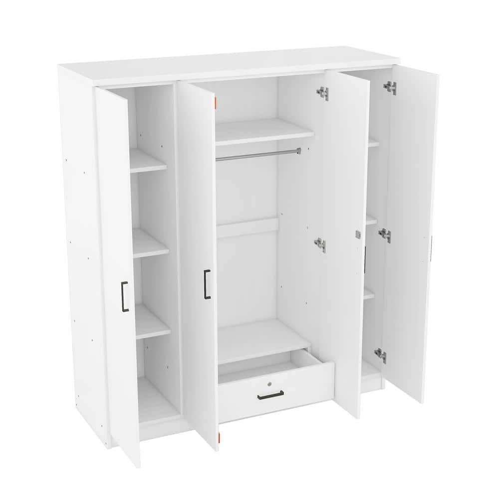 Cathkin 71H Wardrobe Closet with Hanging Rod, Cabinet with 2 Drawers & 2 Shelves, Sliding Door Gracie Oaks Color: White