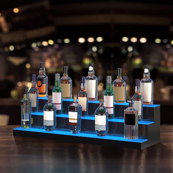 LED Lighted Liquor-Bottle Display 3 Tiers Illuminated Home Bar Shelf 40 in. Acrylic Wine Racks