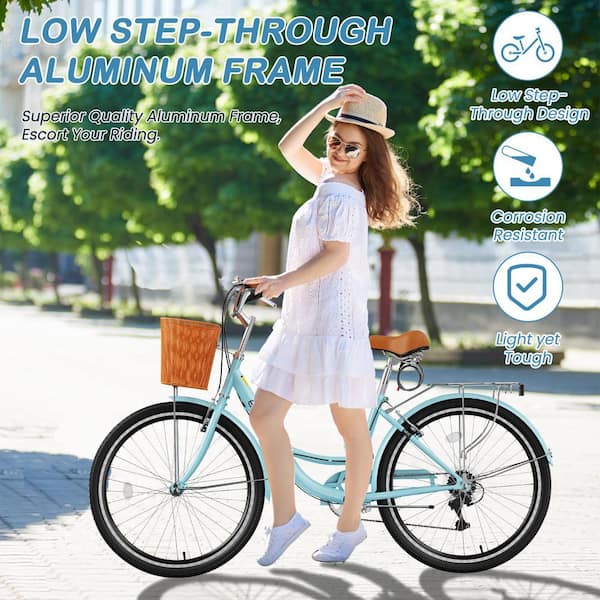 BOZTIY 26 in. 7 Speed Commute Bike Beach Cruiser Bike for Adult