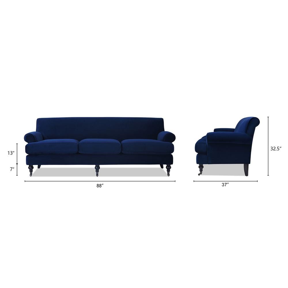 Alana Navy Blue Velvet Lawson Sofa with Removable Cushions