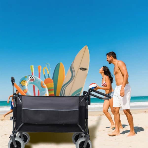 10 cu. ft. Steel Multi-Functional Push-Pull Folding Powered Weelbarrow with Rotating Handle, Beach Tires-300L Heavy-Duty